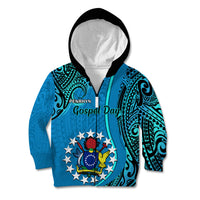 Personalised 13 March Penrhyn Island Gospel Day Kid Hoodie Cook Islands Tribal Pattern - Wonder Print Shop