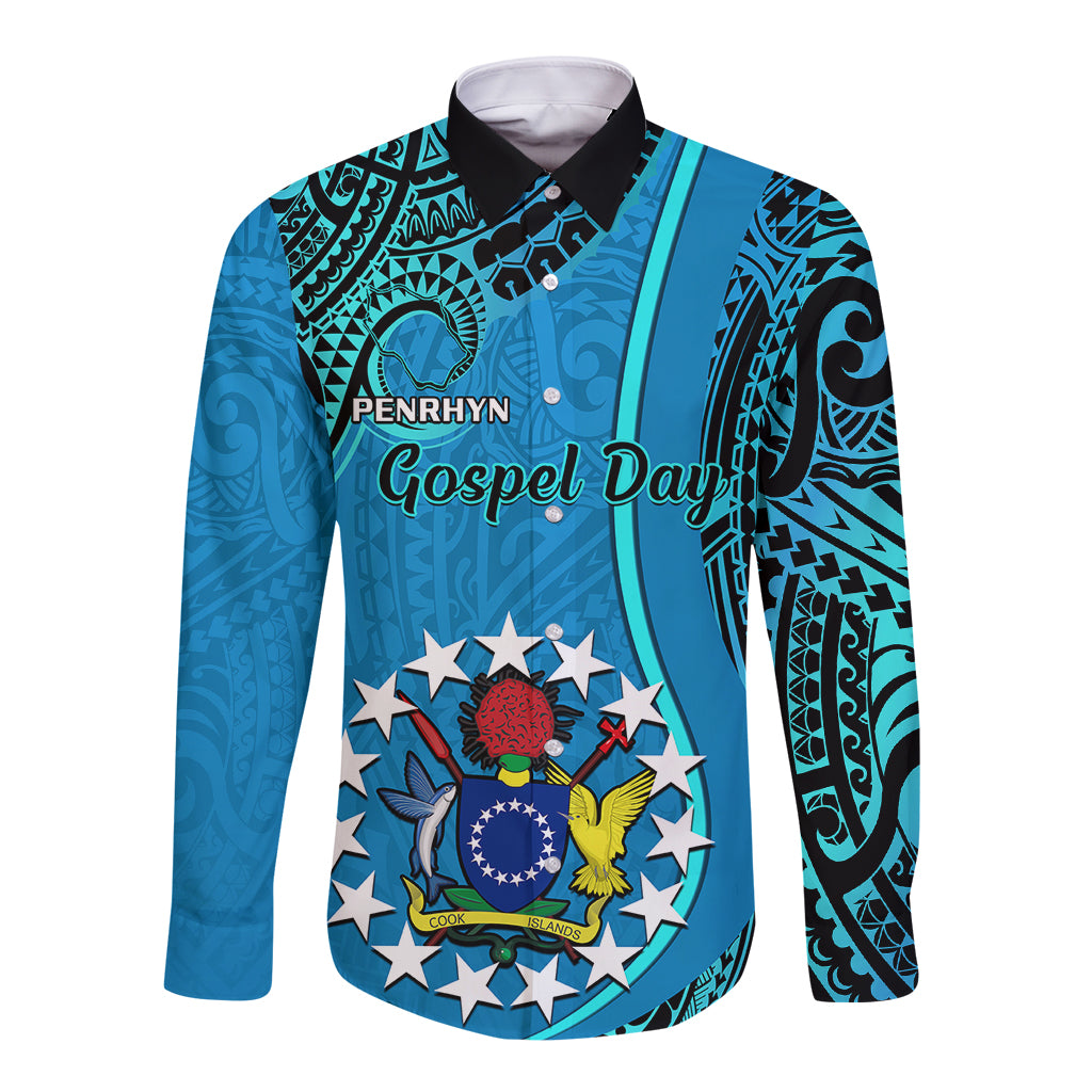 Personalised 13 March Penrhyn Island Gospel Day Long Sleeve Button Shirt Cook Islands Tribal Pattern - Wonder Print Shop