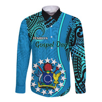 Personalised 13 March Penrhyn Island Gospel Day Long Sleeve Button Shirt Cook Islands Tribal Pattern - Wonder Print Shop