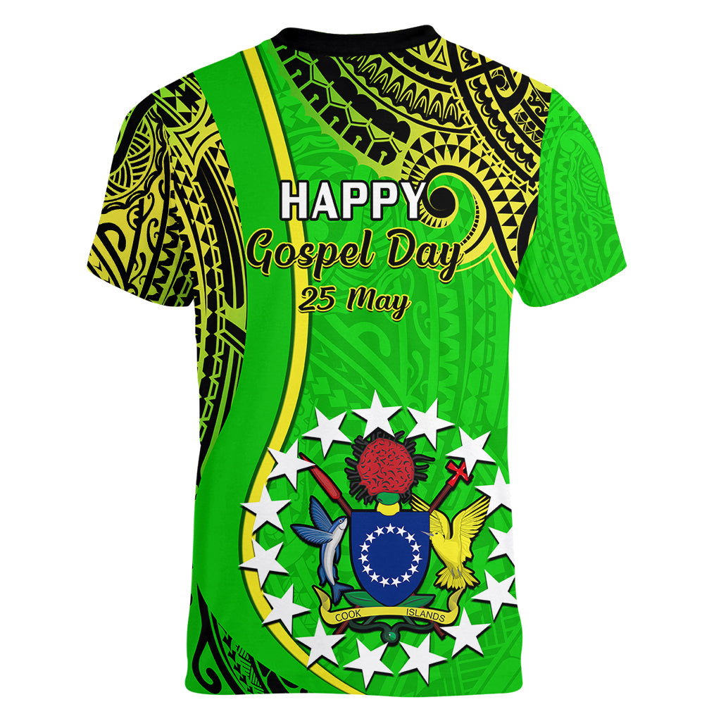 25 May Palmerston Island Gospel Day Women V Neck T Shirt Cook Islands Tribal Pattern - Wonder Print Shop