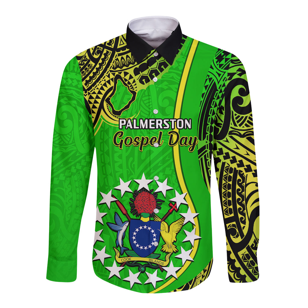 Personalised 25 May Palmerston Island Gospel Day Long Sleeve Button Shirt Cook Islands Tribal Pattern - Wonder Print Shop