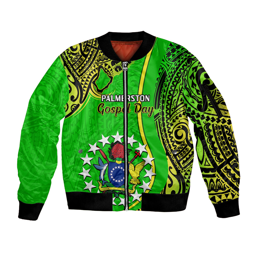 Personalised 25 May Palmerston Island Gospel Day Sleeve Zip Bomber Jacket Cook Islands Tribal Pattern - Wonder Print Shop