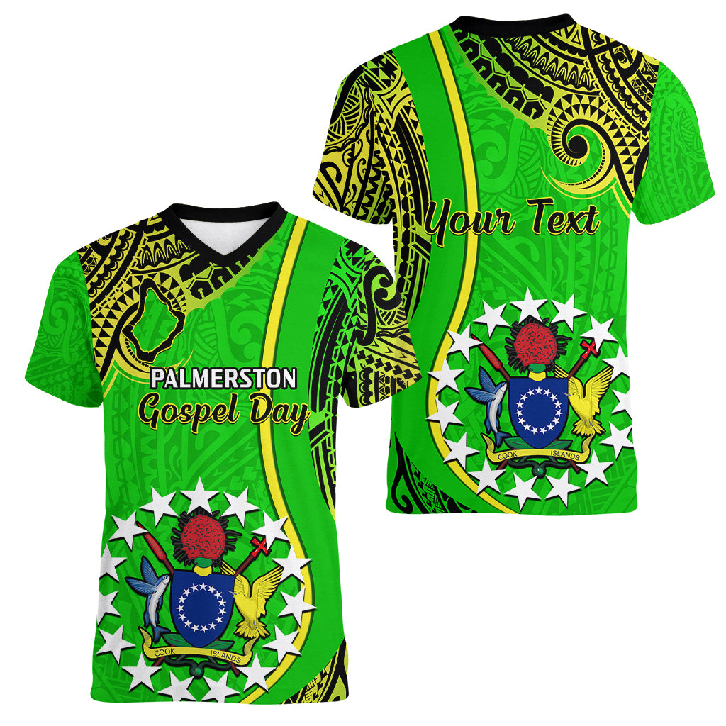 Personalised 25 May Palmerston Island Gospel Day Women V Neck T Shirt Cook Islands Tribal Pattern - Wonder Print Shop
