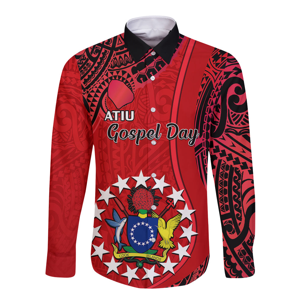 20 July Atiu Island Gospel Day Long Sleeve Button Shirt Cook Islands Tribal Pattern - Wonder Print Shop