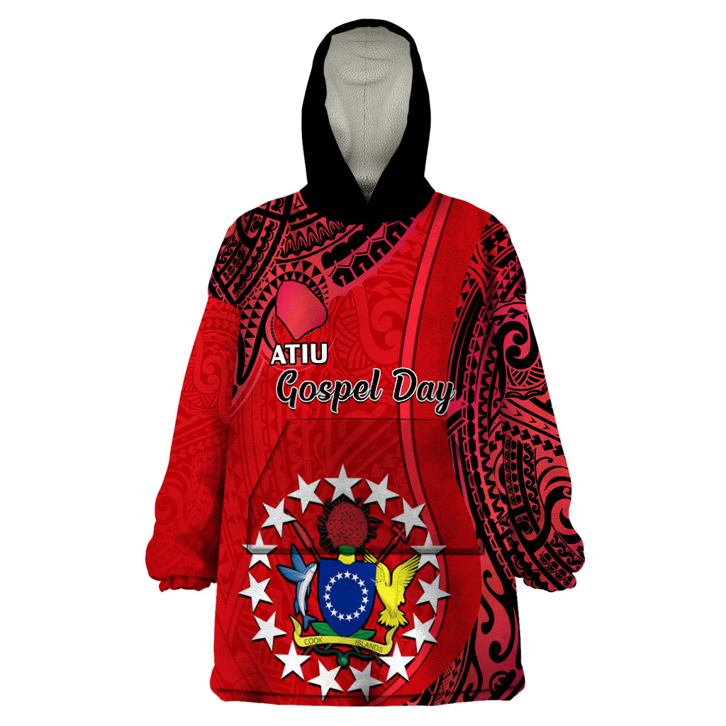 20 July Atiu Island Gospel Day Wearable Blanket Hoodie Cook Islands Tribal Pattern - Wonder Print Shop