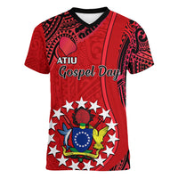 20 July Atiu Island Gospel Day Women V Neck T Shirt Cook Islands Tribal Pattern - Wonder Print Shop