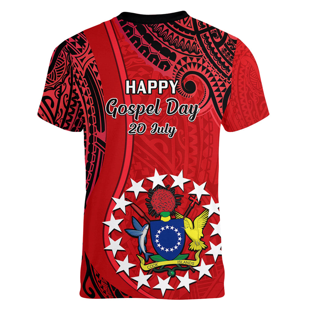 20 July Atiu Island Gospel Day Women V Neck T Shirt Cook Islands Tribal Pattern - Wonder Print Shop