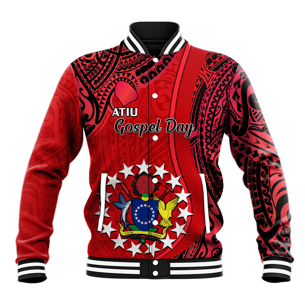 Personalised 20 July Atiu Island Gospel Day Baseball Jacket Cook Islands Tribal Pattern - Wonder Print Shop