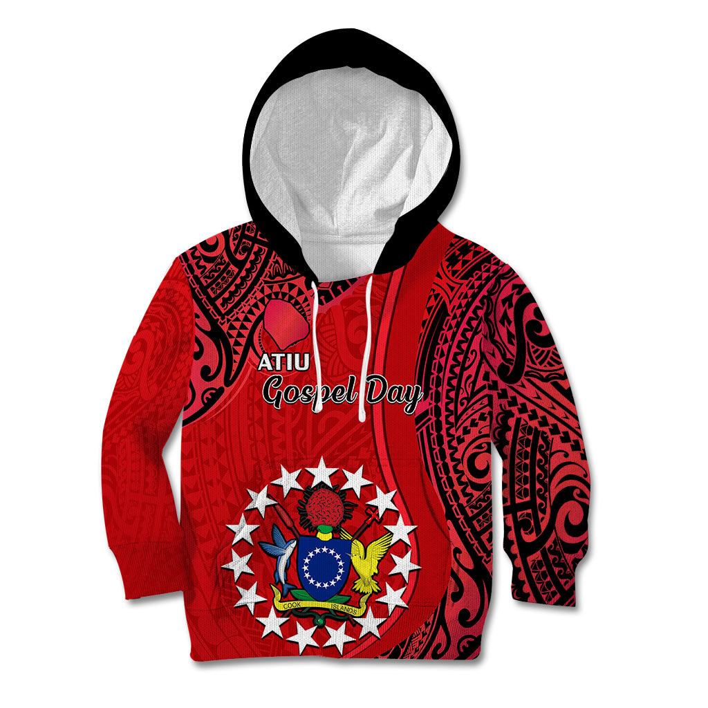 Personalised 20 July Atiu Island Gospel Day Kid Hoodie Cook Islands Tribal Pattern - Wonder Print Shop