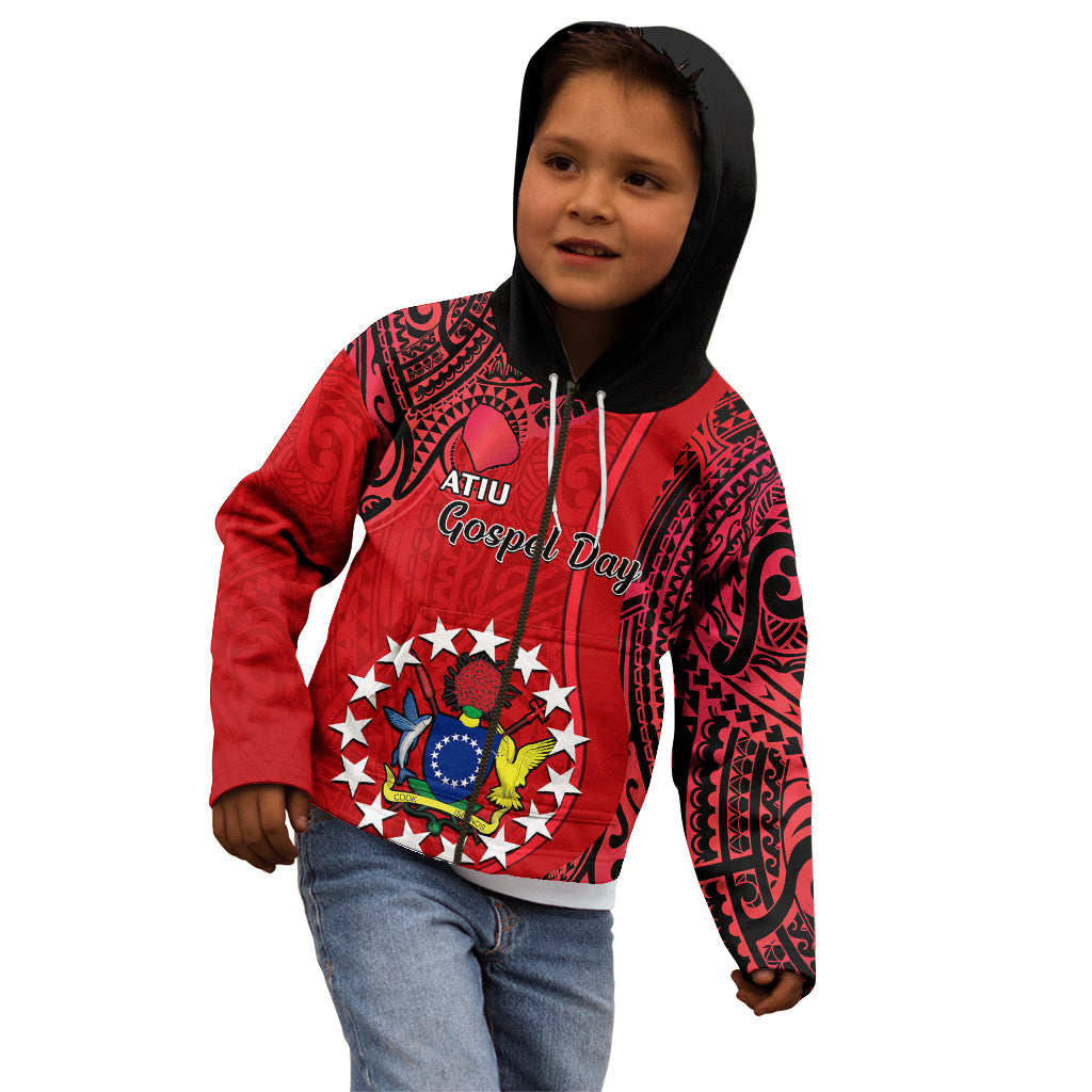 Personalised 20 July Atiu Island Gospel Day Kid Hoodie Cook Islands Tribal Pattern - Wonder Print Shop