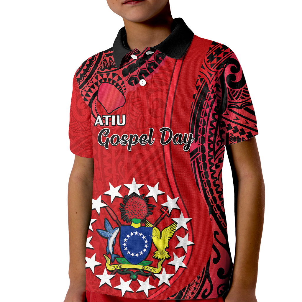 Personalised 20 July Atiu Island Gospel Day Kid Polo Shirt Cook Islands Tribal Pattern - Wonder Print Shop