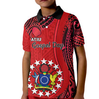 Personalised 20 July Atiu Island Gospel Day Kid Polo Shirt Cook Islands Tribal Pattern - Wonder Print Shop