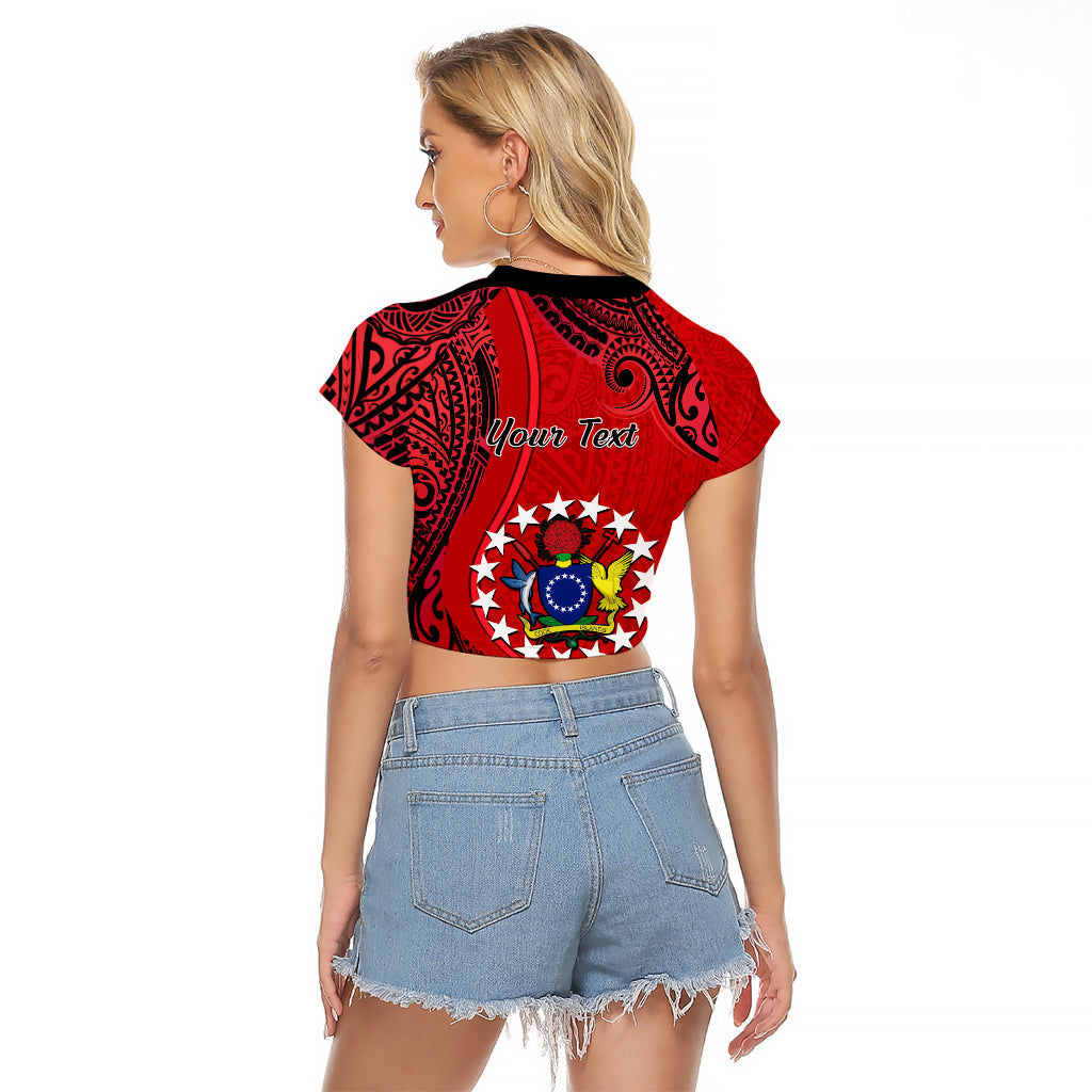 Personalised 20 July Atiu Island Gospel Day Raglan Cropped T Shirt Cook Islands Tribal Pattern - Wonder Print Shop