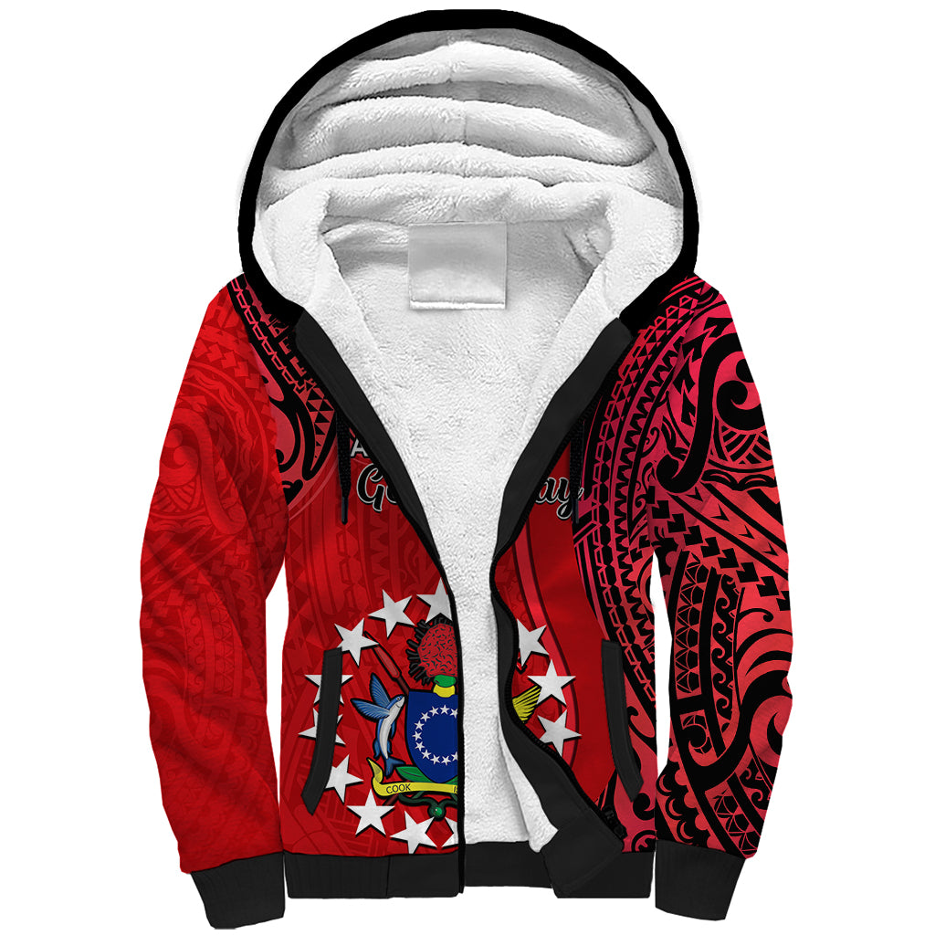 Personalised 20 July Atiu Island Gospel Day Sherpa Hoodie Cook Islands Tribal Pattern - Wonder Print Shop