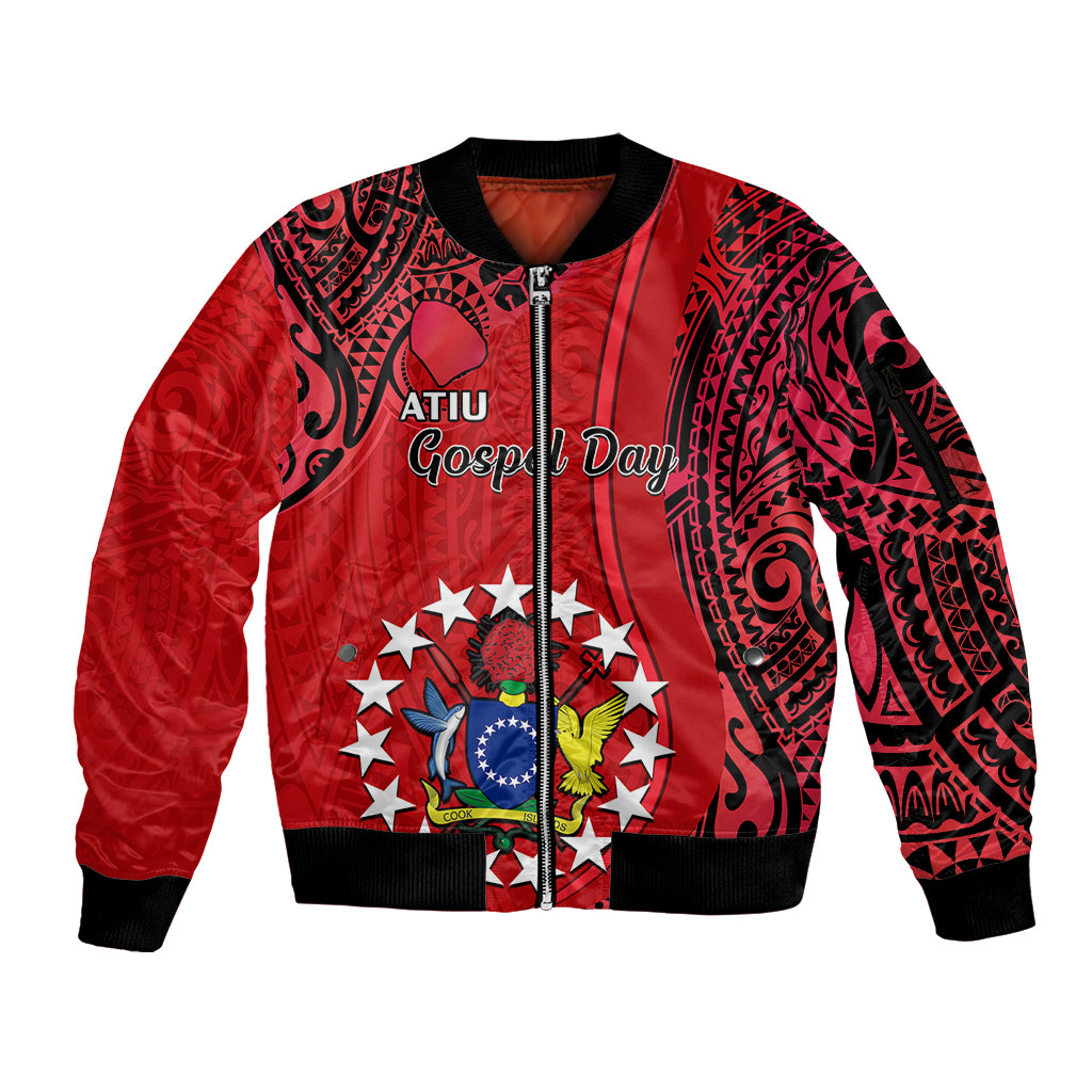 Personalised 20 July Atiu Island Gospel Day Sleeve Zip Bomber Jacket Cook Islands Tribal Pattern - Wonder Print Shop