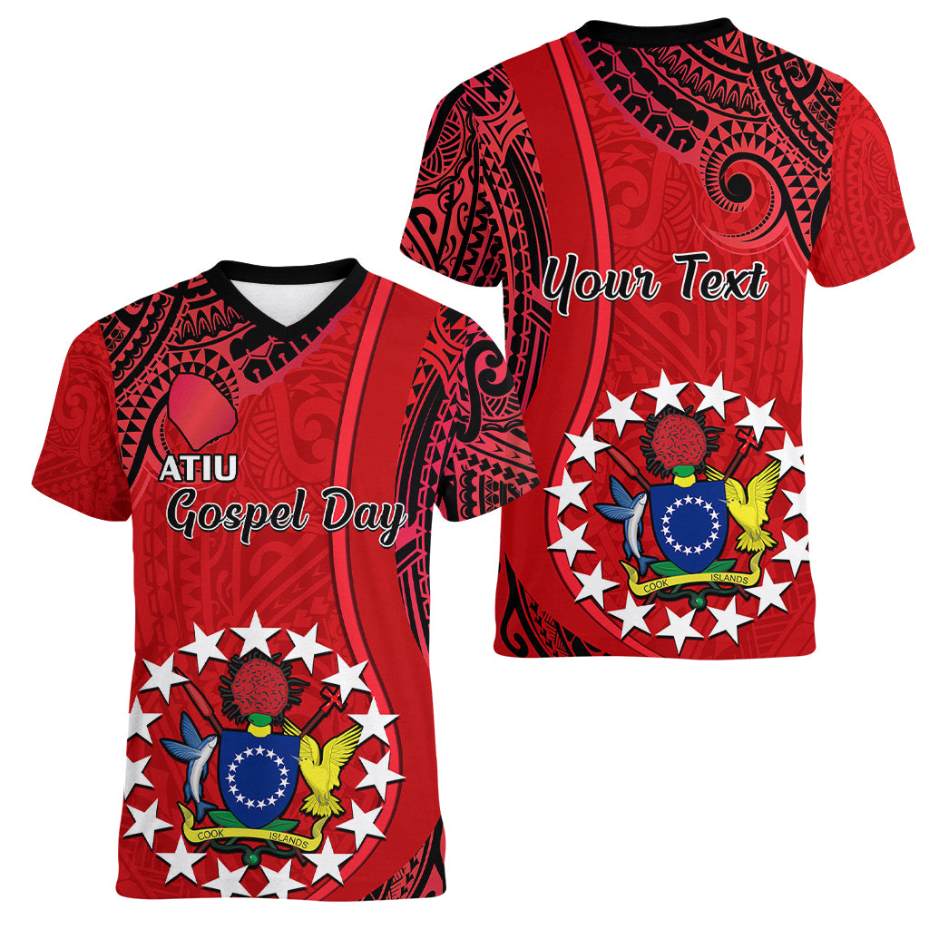 Personalised 20 July Atiu Island Gospel Day Women V Neck T Shirt Cook Islands Tribal Pattern - Wonder Print Shop