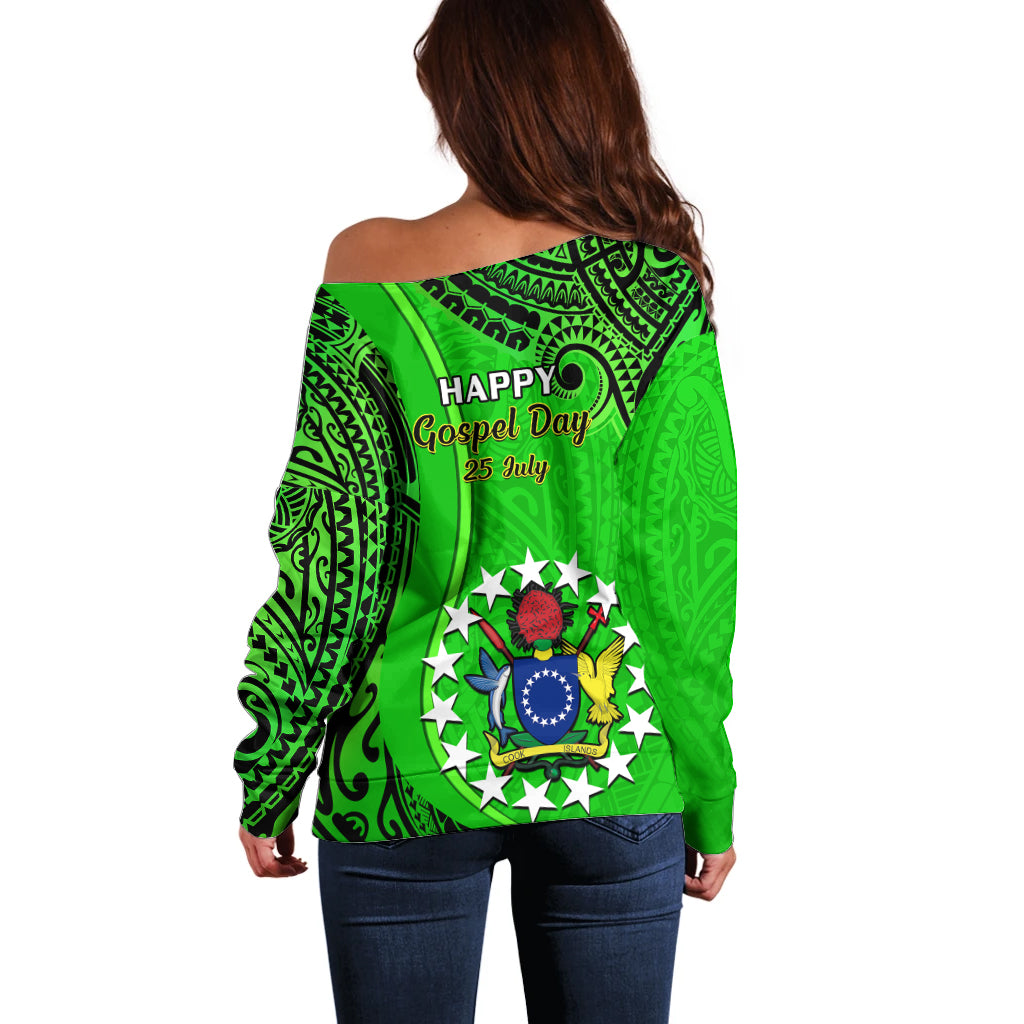 25 July Rarotonga Island Gospel Day Off Shoulder Sweater Cook Islands Tribal Pattern - Wonder Print Shop