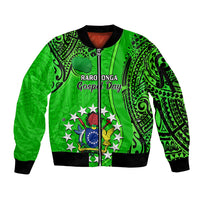 25 July Rarotonga Island Gospel Day Sleeve Zip Bomber Jacket Cook Islands Tribal Pattern - Wonder Print Shop