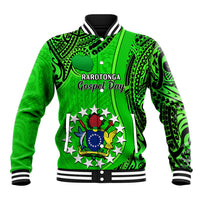 Personalised 25 July Rarotonga Island Gospel Day Baseball Jacket Cook Islands Tribal Pattern - Wonder Print Shop
