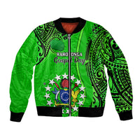 Personalised 25 July Rarotonga Island Gospel Day Bomber Jacket Cook Islands Tribal Pattern - Wonder Print Shop