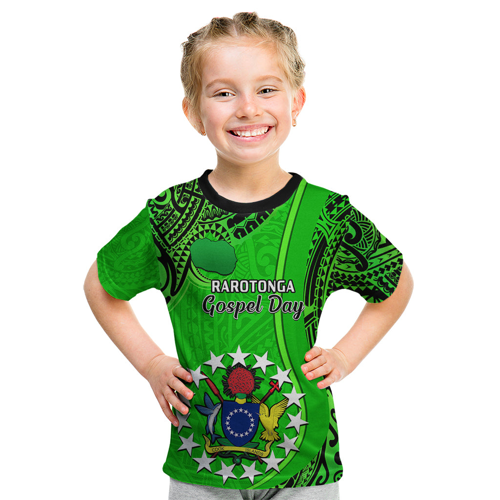 Personalised 25 July Rarotonga Island Gospel Day Kid T Shirt Cook Islands Tribal Pattern - Wonder Print Shop