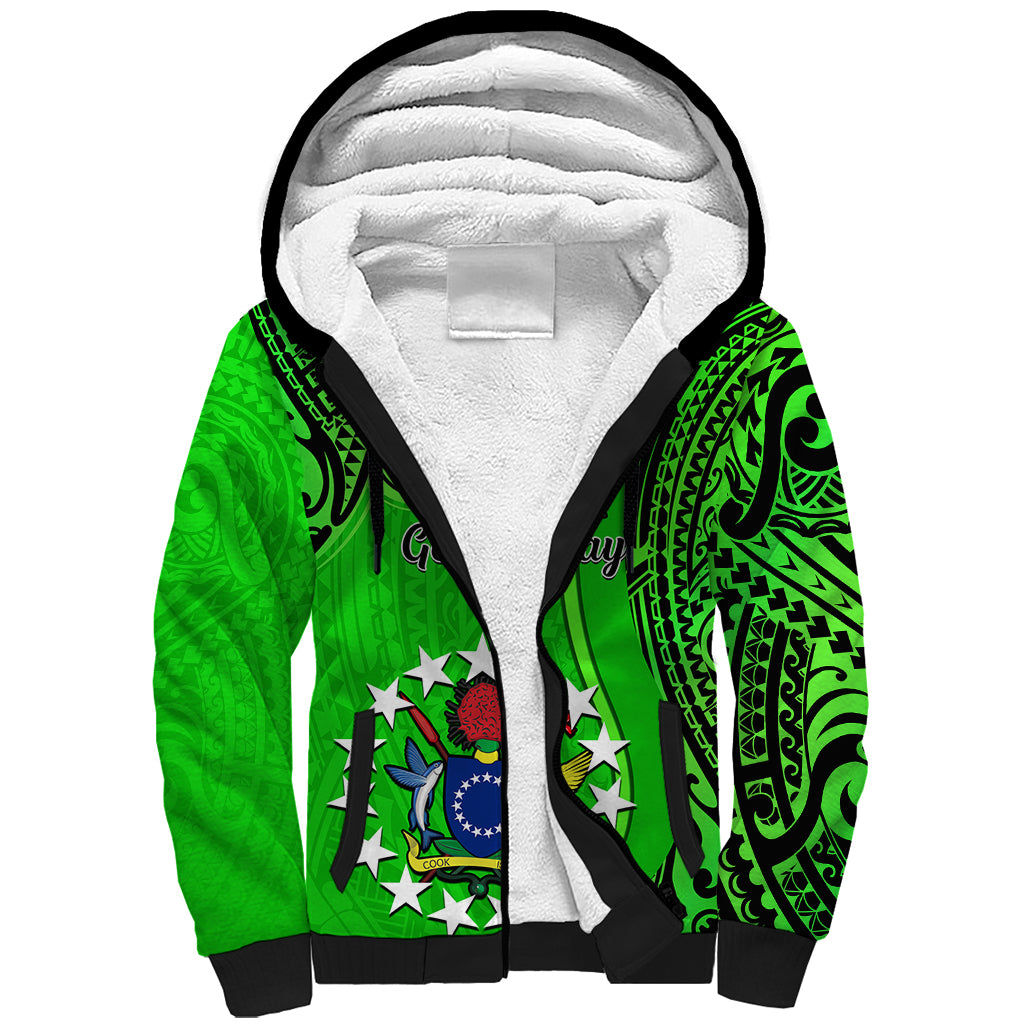 Personalised 25 July Rarotonga Island Gospel Day Sherpa Hoodie Cook Islands Tribal Pattern - Wonder Print Shop