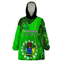 Personalised 25 July Rarotonga Island Gospel Day Wearable Blanket Hoodie Cook Islands Tribal Pattern - Wonder Print Shop