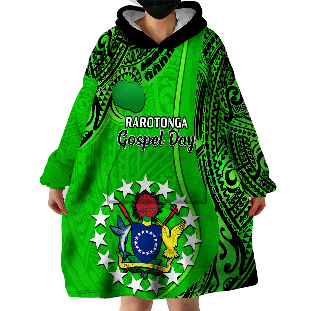 Personalised 25 July Rarotonga Island Gospel Day Wearable Blanket Hoodie Cook Islands Tribal Pattern - Wonder Print Shop