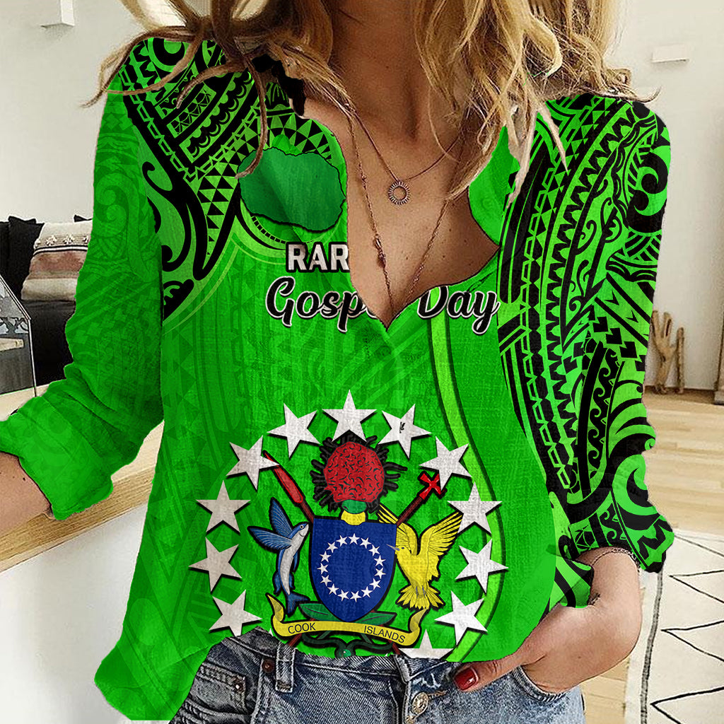 Personalised 25 July Rarotonga Island Gospel Day Women Casual Shirt Cook Islands Tribal Pattern - Wonder Print Shop