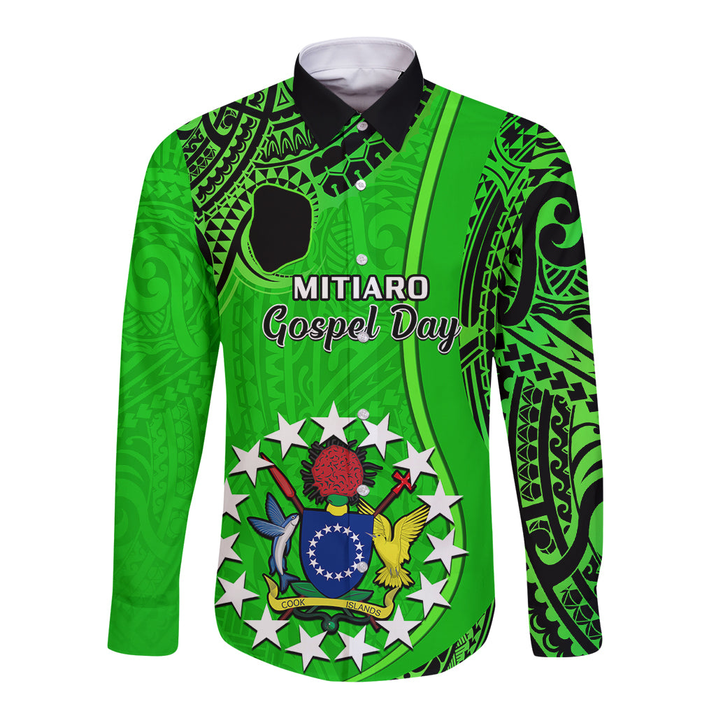21 July Mitiaro Island Gospel Day Long Sleeve Button Shirt Cook Islands Tribal Pattern - Wonder Print Shop