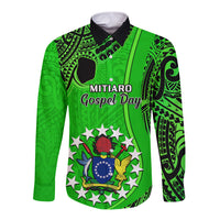 21 July Mitiaro Island Gospel Day Long Sleeve Button Shirt Cook Islands Tribal Pattern - Wonder Print Shop