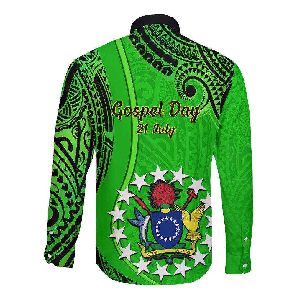 21 July Mitiaro Island Gospel Day Long Sleeve Button Shirt Cook Islands Tribal Pattern - Wonder Print Shop
