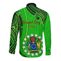 21 July Mitiaro Island Gospel Day Long Sleeve Button Shirt Cook Islands Tribal Pattern - Wonder Print Shop