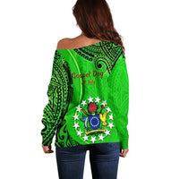 21 July Mitiaro Island Gospel Day Off Shoulder Sweater Cook Islands Tribal Pattern - Wonder Print Shop