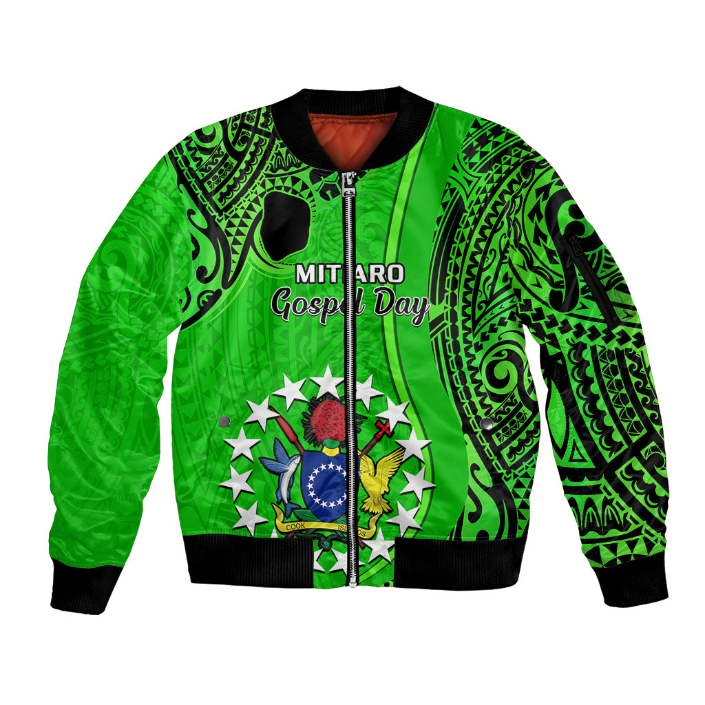 21 July Mitiaro Island Gospel Day Sleeve Zip Bomber Jacket Cook Islands Tribal Pattern - Wonder Print Shop