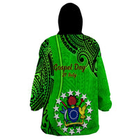 21 July Mitiaro Island Gospel Day Wearable Blanket Hoodie Cook Islands Tribal Pattern - Wonder Print Shop