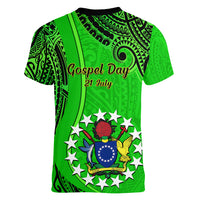 21 July Mitiaro Island Gospel Day Women V Neck T Shirt Cook Islands Tribal Pattern - Wonder Print Shop