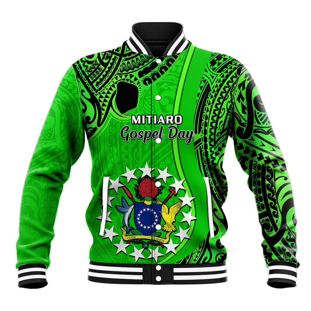 Personalised 21 July Mitiaro Island Gospel Day Baseball Jacket Cook Islands Tribal Pattern - Wonder Print Shop
