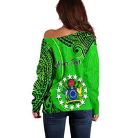 Personalised 21 July Mitiaro Island Gospel Day Off Shoulder Sweater Cook Islands Tribal Pattern - Wonder Print Shop