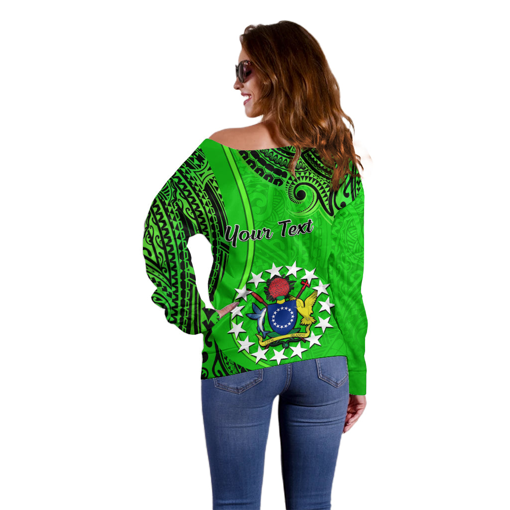 Personalised 21 July Mitiaro Island Gospel Day Off Shoulder Sweater Cook Islands Tribal Pattern - Wonder Print Shop