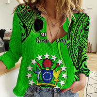 Personalised 21 July Mitiaro Island Gospel Day Women Casual Shirt Cook Islands Tribal Pattern - Wonder Print Shop