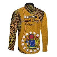 8 August  Manihiki Island Gospel Day Long Sleeve Button Shirt Cook Islands Tribal Pattern - Wonder Print Shop