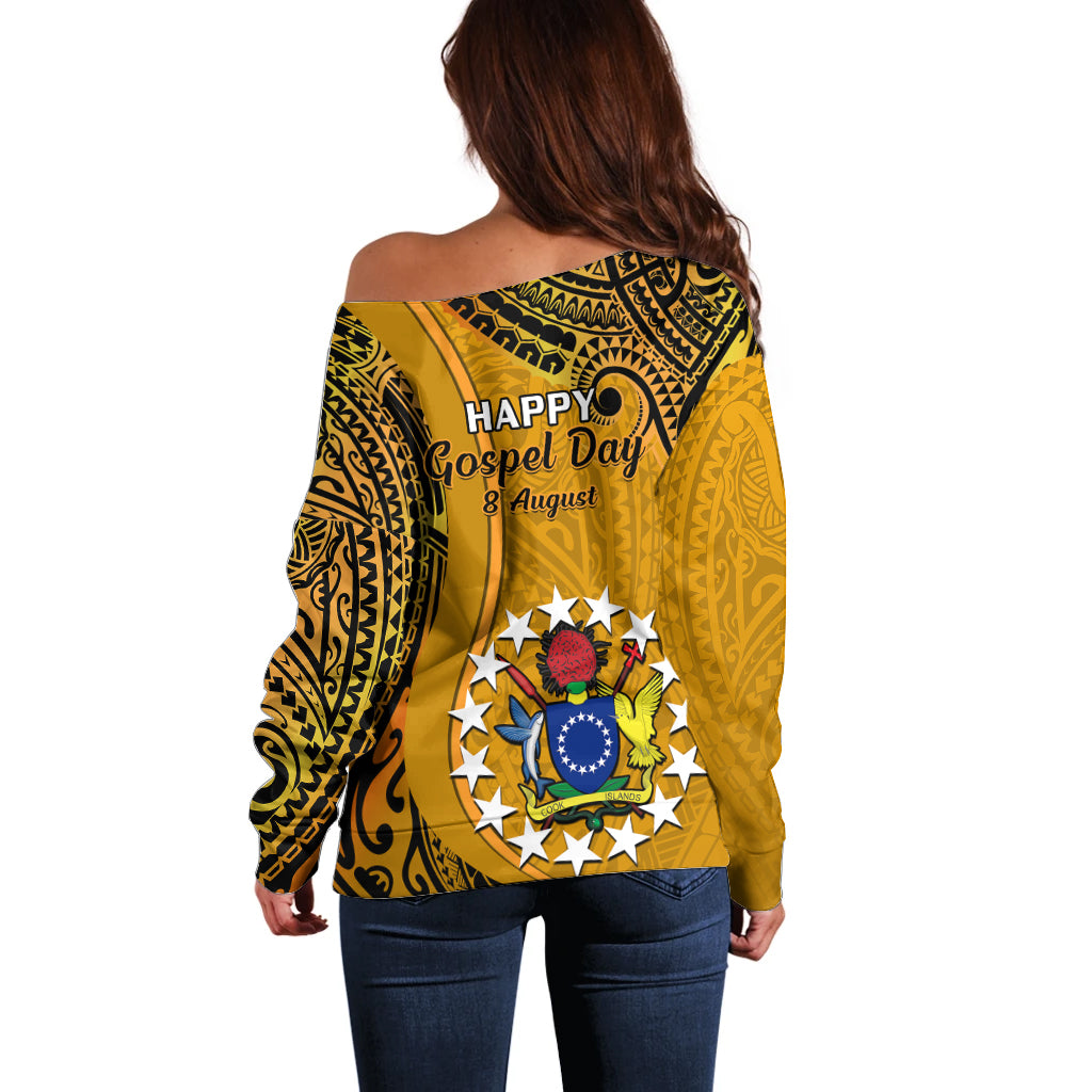 8 August  Manihiki Island Gospel Day Off Shoulder Sweater Cook Islands Tribal Pattern - Wonder Print Shop