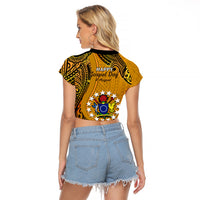 8 August  Manihiki Island Gospel Day Raglan Cropped T Shirt Cook Islands Tribal Pattern - Wonder Print Shop