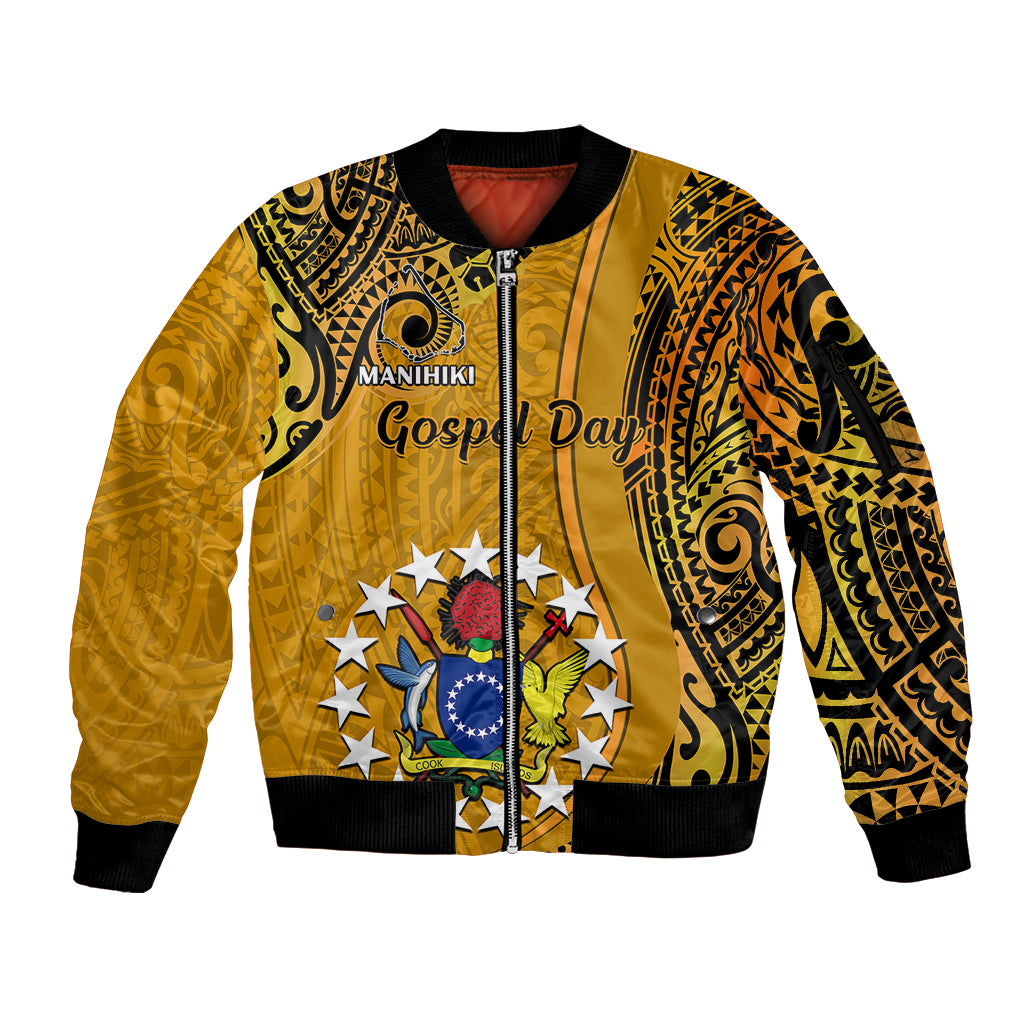 8 August  Manihiki Island Gospel Day Sleeve Zip Bomber Jacket Cook Islands Tribal Pattern - Wonder Print Shop