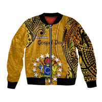 8 August  Manihiki Island Gospel Day Sleeve Zip Bomber Jacket Cook Islands Tribal Pattern - Wonder Print Shop