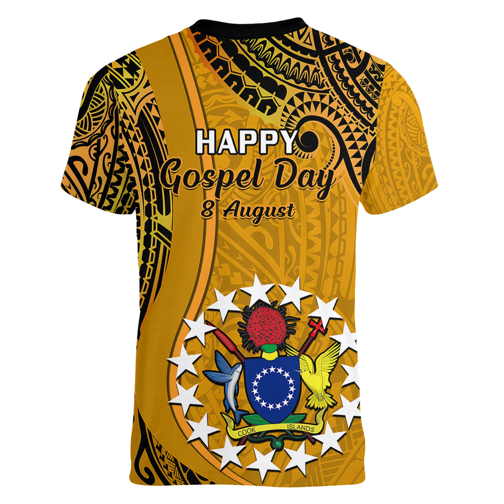 8 August  Manihiki Island Gospel Day Women V Neck T Shirt Cook Islands Tribal Pattern - Wonder Print Shop