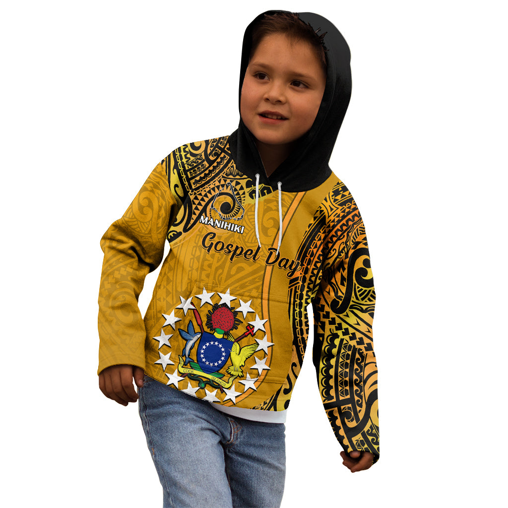 Personalised 8 August Manihiki Island Gospel Day Kid Hoodie Cook Islands Tribal Pattern - Wonder Print Shop