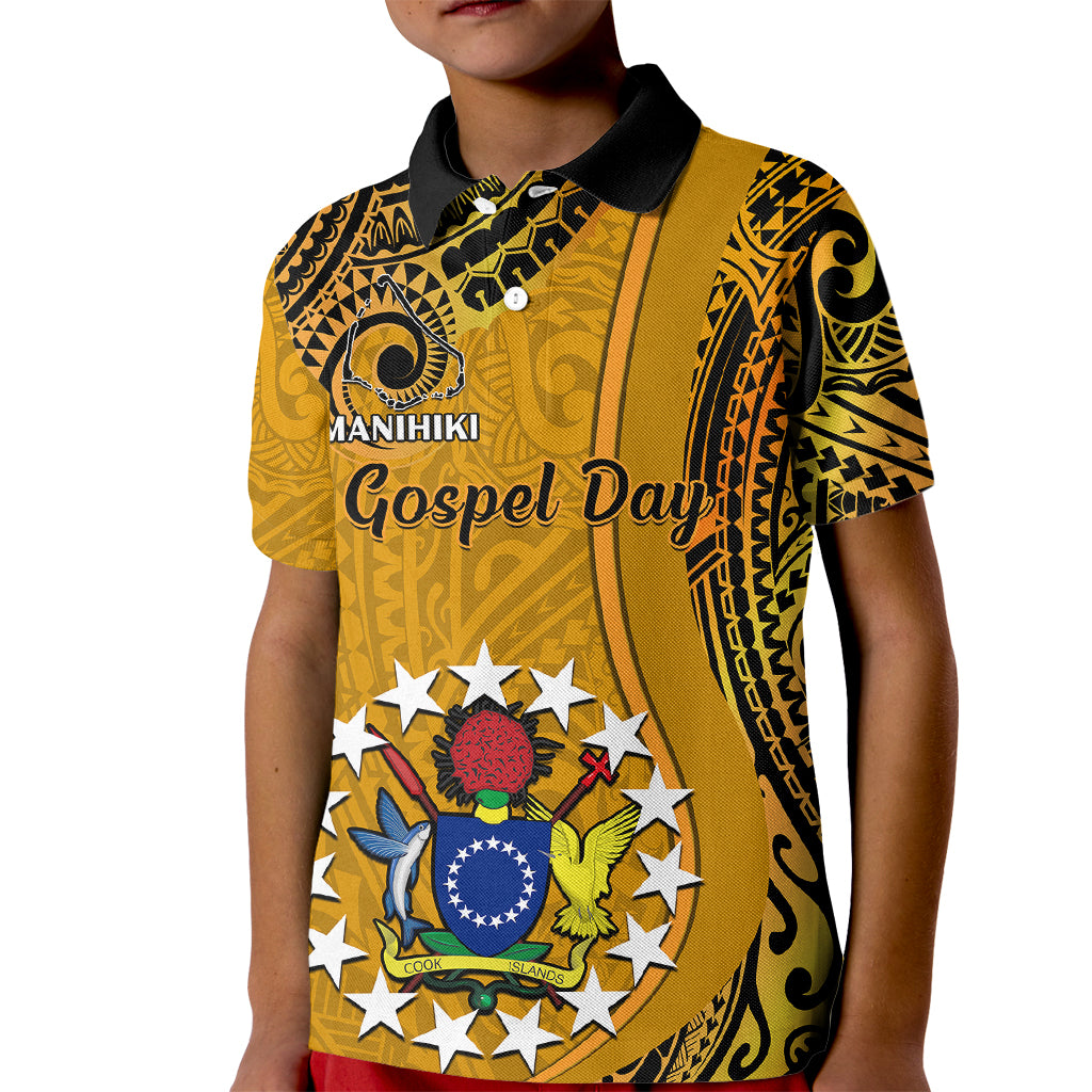Personalised 8 August Manihiki Island Gospel Day Kid Polo Shirt Cook Islands Tribal Pattern - Wonder Print Shop