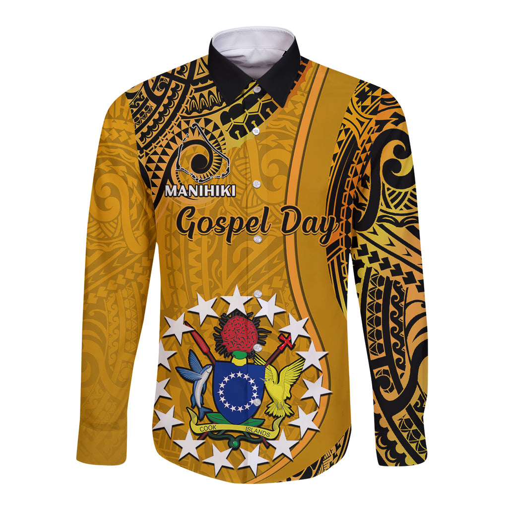 Personalised 8 August Manihiki Island Gospel Day Long Sleeve Button Shirt Cook Islands Tribal Pattern - Wonder Print Shop